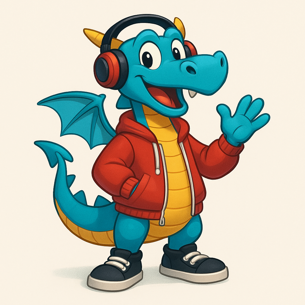 Blue Dragon Internet mascot waving